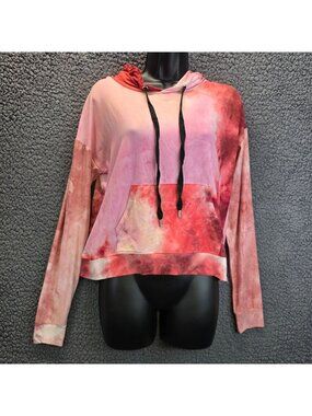 Derek Heart Tie Dye Hoodie Sweatshirt S Pink Red Casual Colorful Streetwear Punk